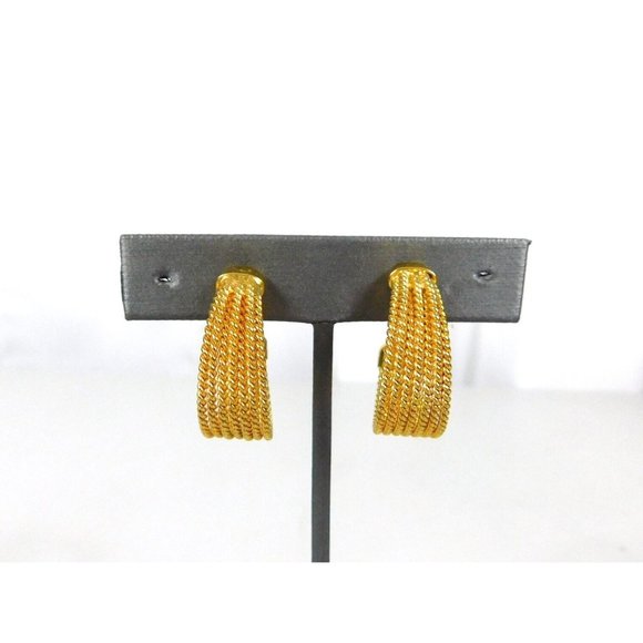 7 Row Hoop Gold Tone Rope Style Push Back Pierced Earrings Womens Jewelry - Picture 1 of 8